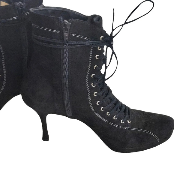 Vintage 90's Y2K Black Suede Platform Lace Up Boots Goth Witchcore Sexy - Picture 12 of 16
